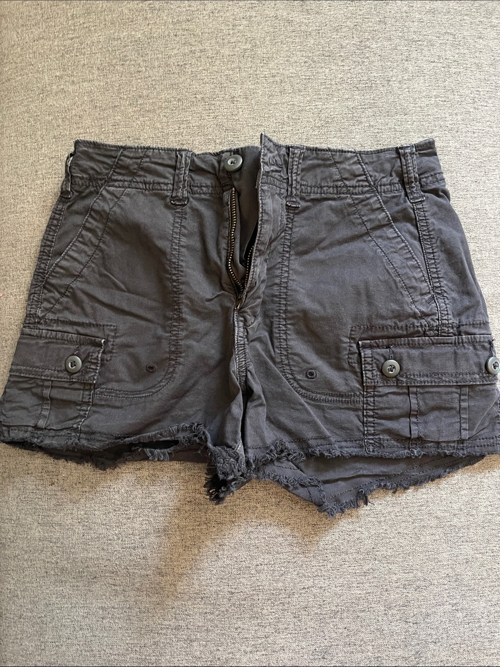 American Eagle Outfitters Black Cargo Shorts with Frayed Hem